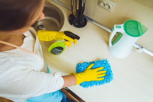 Office cleaning in a Wembley commercial workspace with desks and reception area